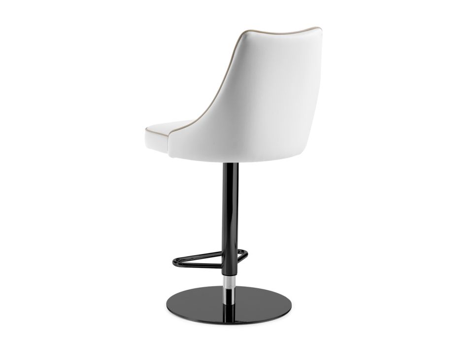 Obrotowy stołek z białej skóry i czarnej konstrukcji Made in Italy - Miś Viadurini