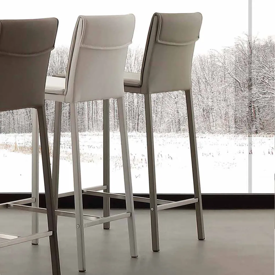 Nowoczesny stołek z metalu i stali oraz ekoskóry wyprodukowany we Włoszech Prato Viadurini