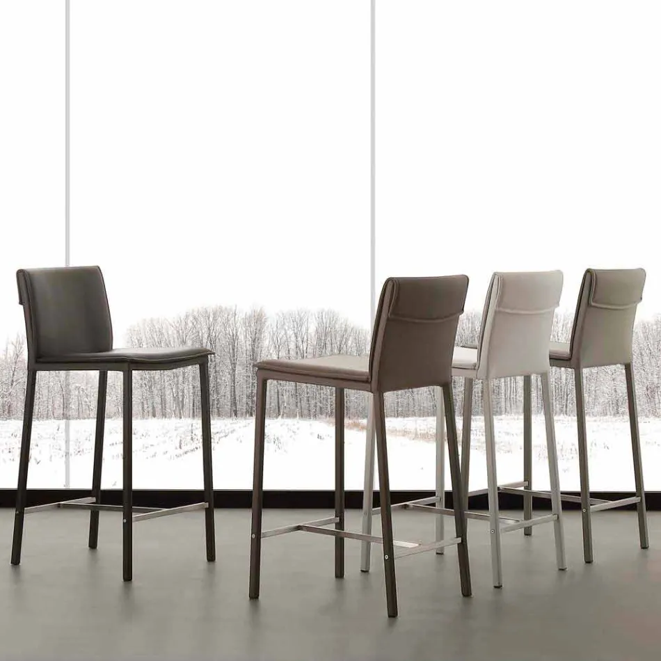 Nowoczesny stołek z metalu i stali oraz ekoskóry wyprodukowany we Włoszech Prato Viadurini