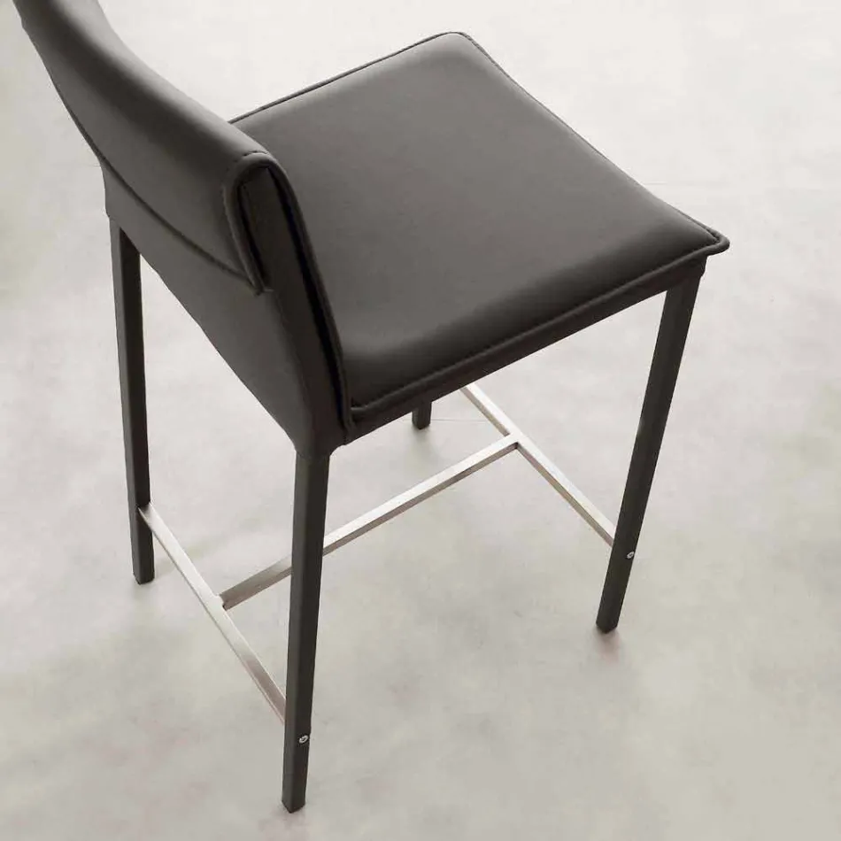 Nowoczesny stołek z metalu i stali oraz ekoskóry wyprodukowany we Włoszech Prato Viadurini