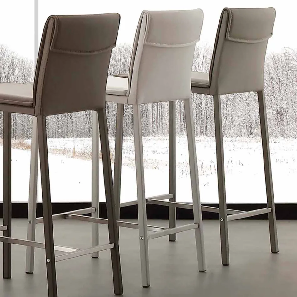 Nowoczesny stołek z metalu i stali oraz ekoskóry wyprodukowany we Włoszech Prato Viadurini