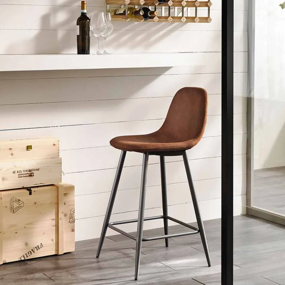 Gino nowoczesny design ze sztucznej skóry i metalowy taboret Viadurini