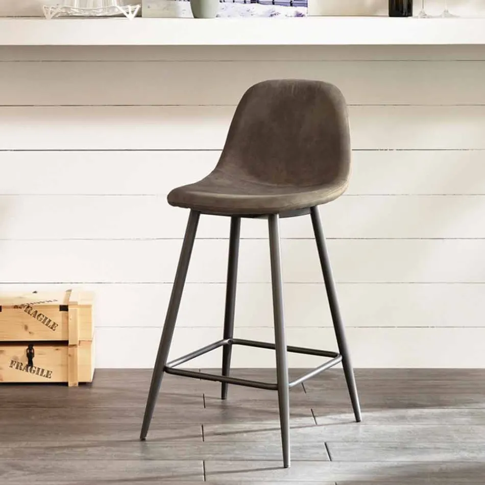 Gino nowoczesny design ze sztucznej skóry i metalowy taboret Viadurini