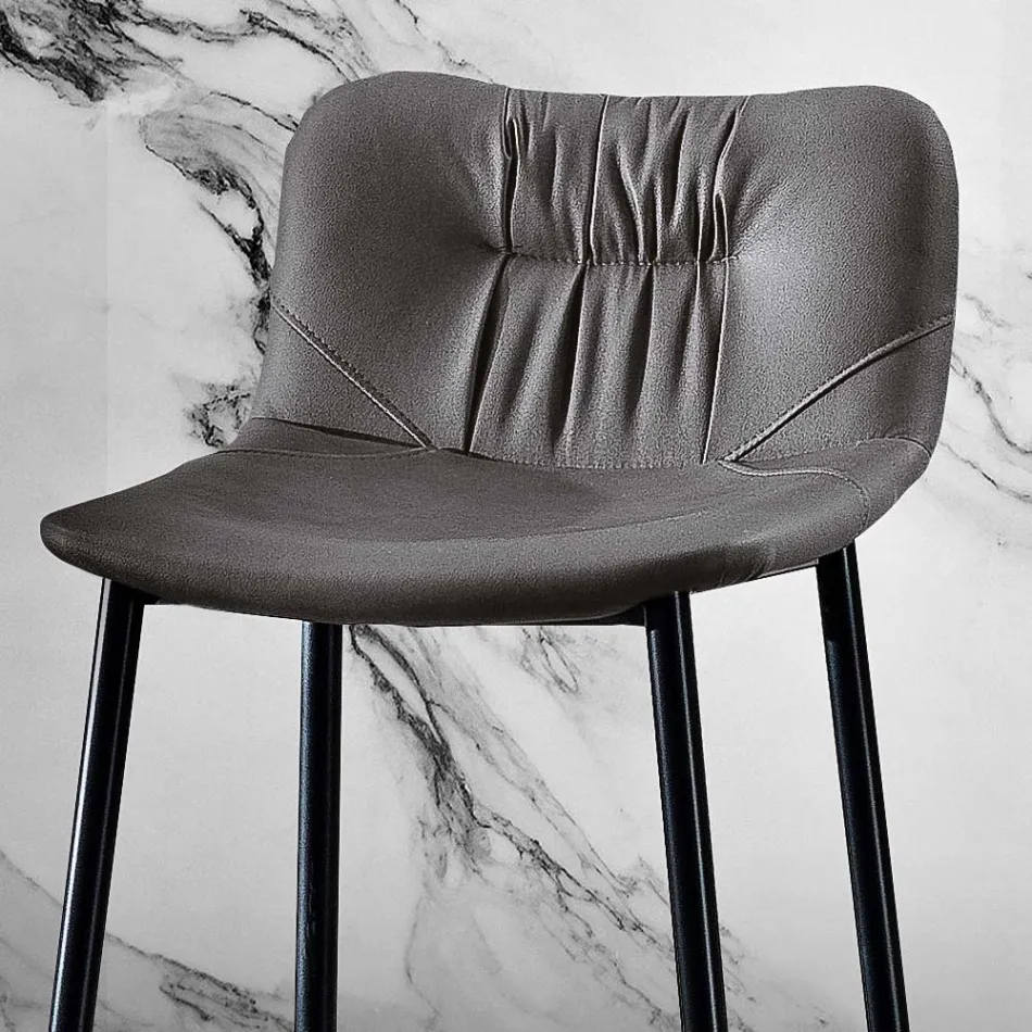 Stołek z tkaniny z efektem skóry i metalu Made in Italy - Gohan Viadurini