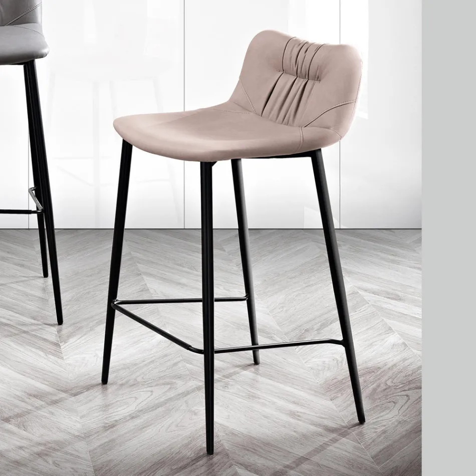 Stołek z tkaniny z efektem skóry i metalu Made in Italy - Gohan Viadurini