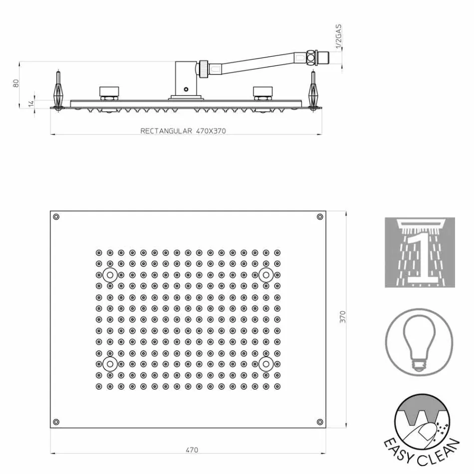Prostokątna głowica prysznicowa Bossini prysznic strumienia z chromoterapią Viadurini