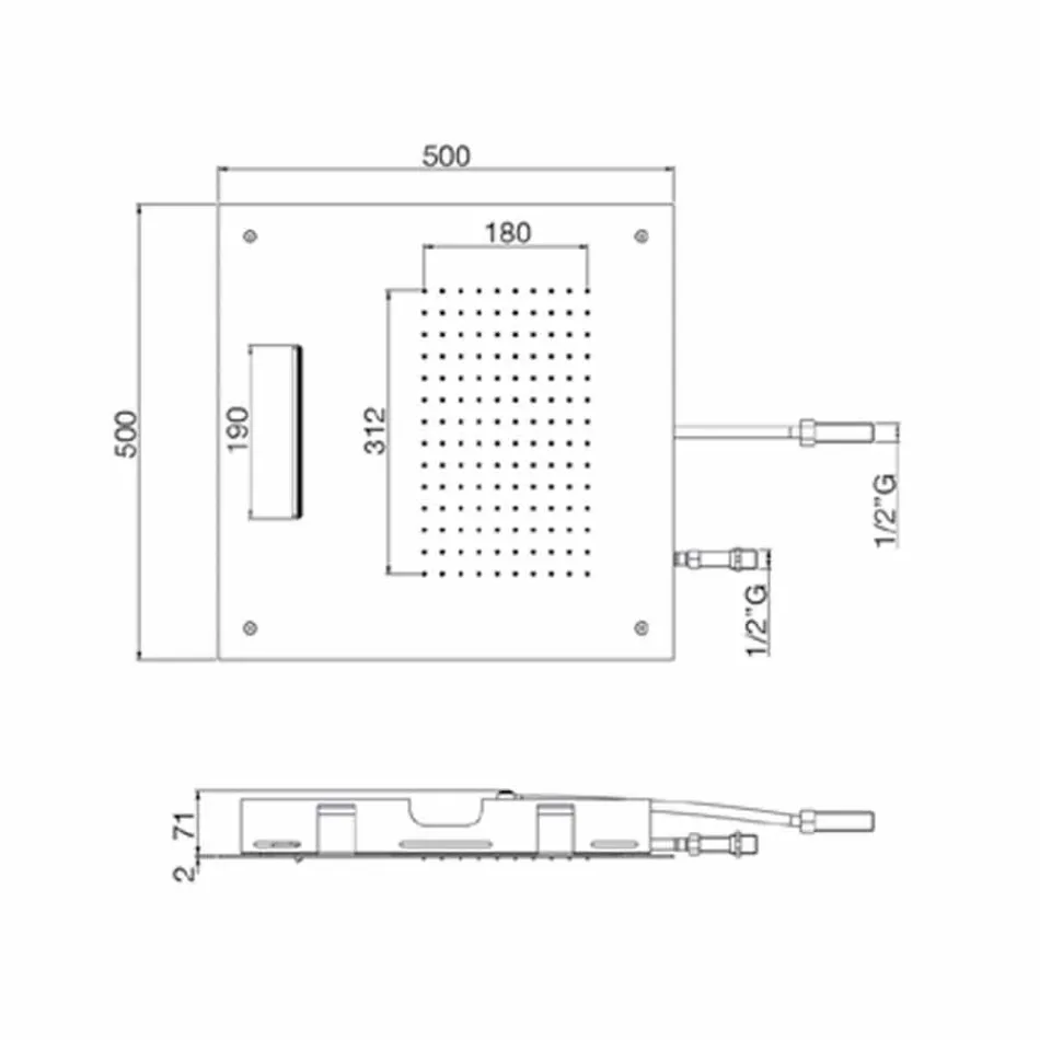 Kwadratowa głowica prysznicowa ze stali nierdzewnej z podwójnym strumieniem Made in Italy - Nello Viadurini