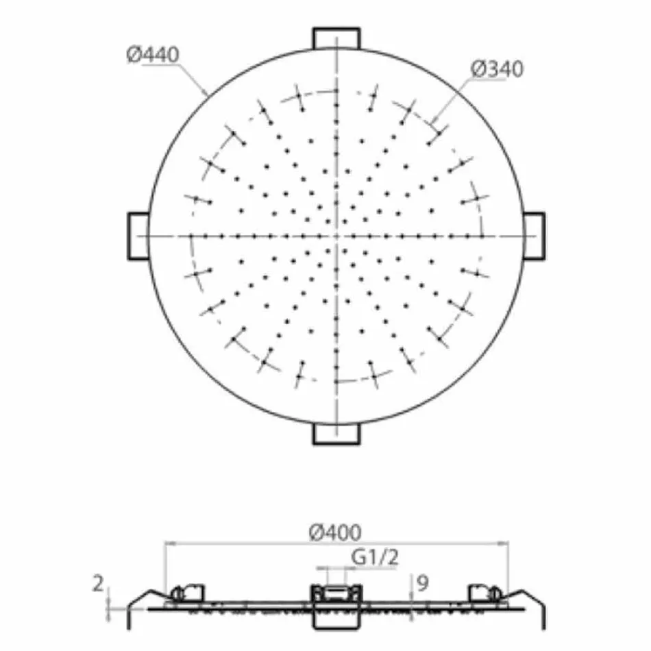 Okrągła głowica prysznicowa sufitowa z nowoczesnej stali Made in Italy - Damian Viadurini