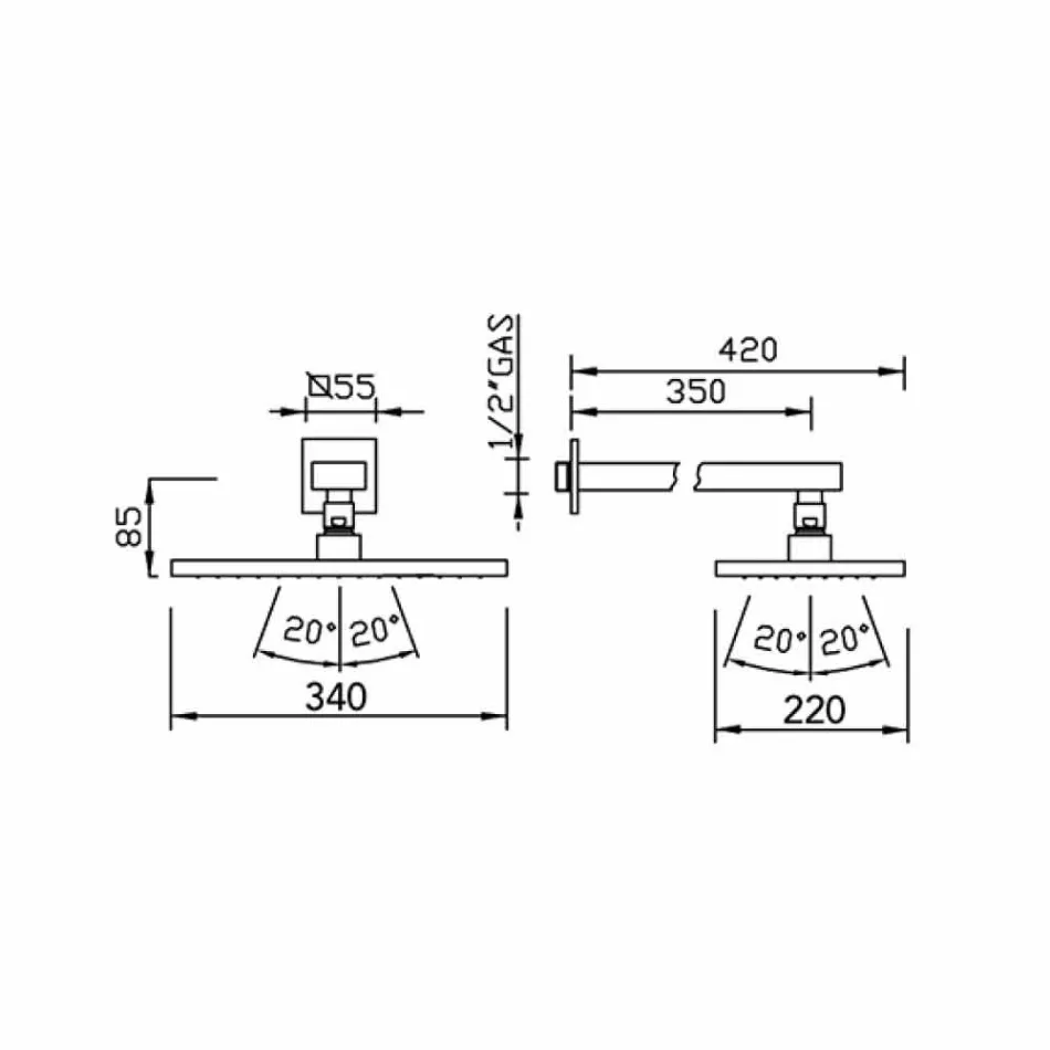 Stalowa głowica prysznicowa z pojedynczym strumieniem i mosiężnym ramieniem prysznicowym Made in Italy - Dardo Viadurini