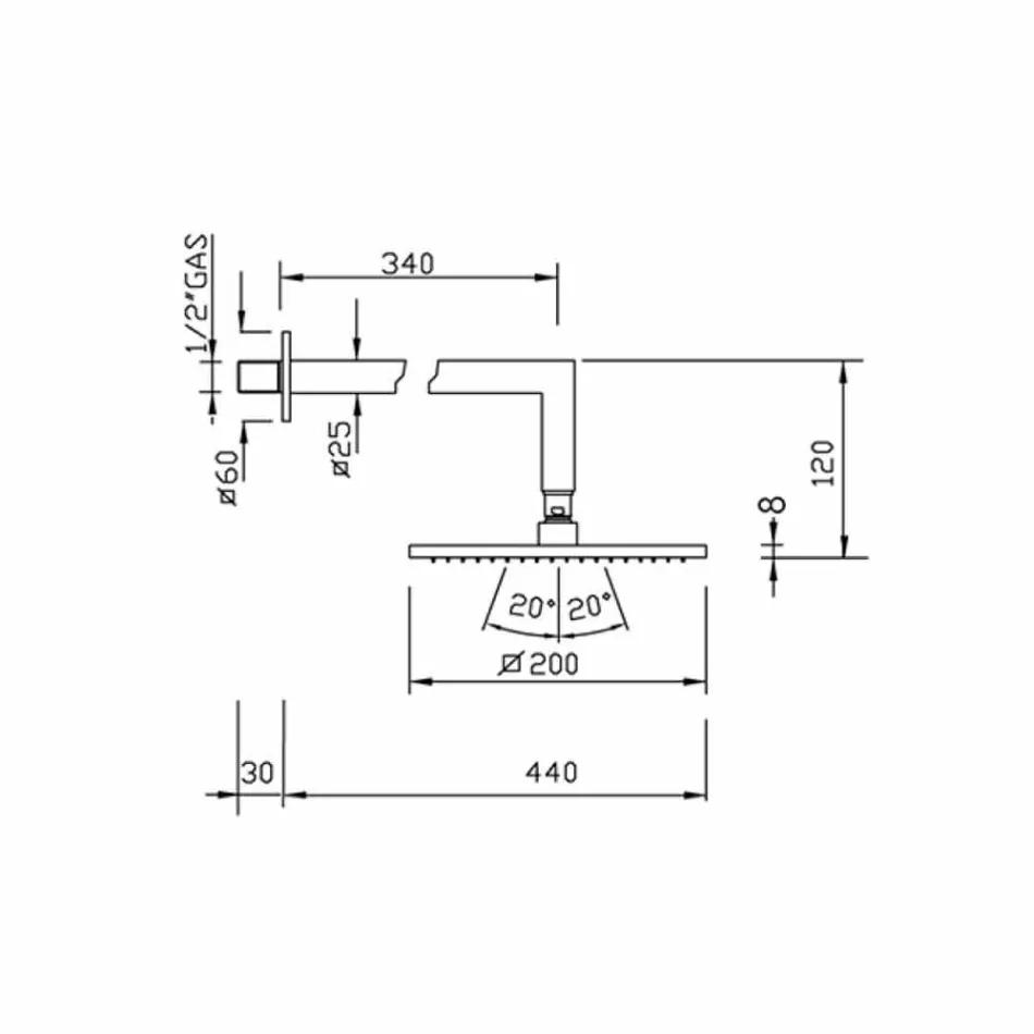 Kwadratowa stalowa głowica prysznicowa z mosiężnym ramieniem prysznicowym Made in Italy - Sespo Viadurini