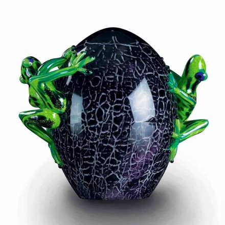 Ozdoba w kształcie jajka z żabami z kolorowego szkła Made in Italy - Huevo Viadurini