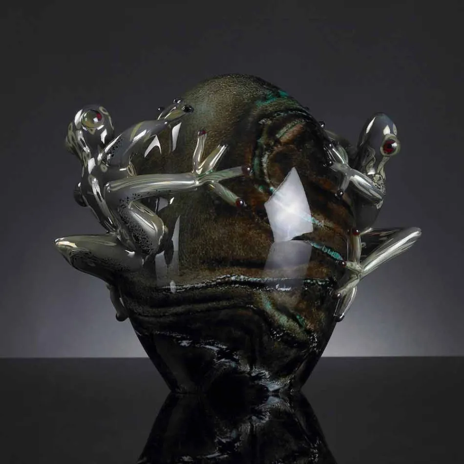 Szklana ozdoba w kształcie jajka z żabami Made in Italy - Huevo Viadurini