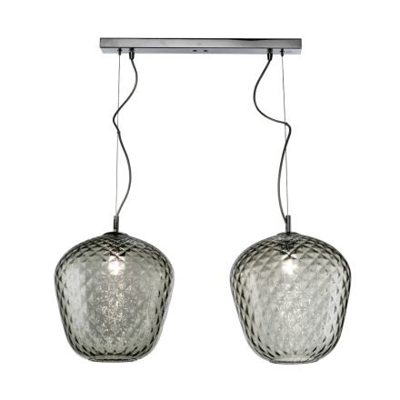 Dwupunktowa lampa wisząca z liniowym prętem ze szkła i metalu, wyprodukowana we Włoszech - Elisia Viadurini