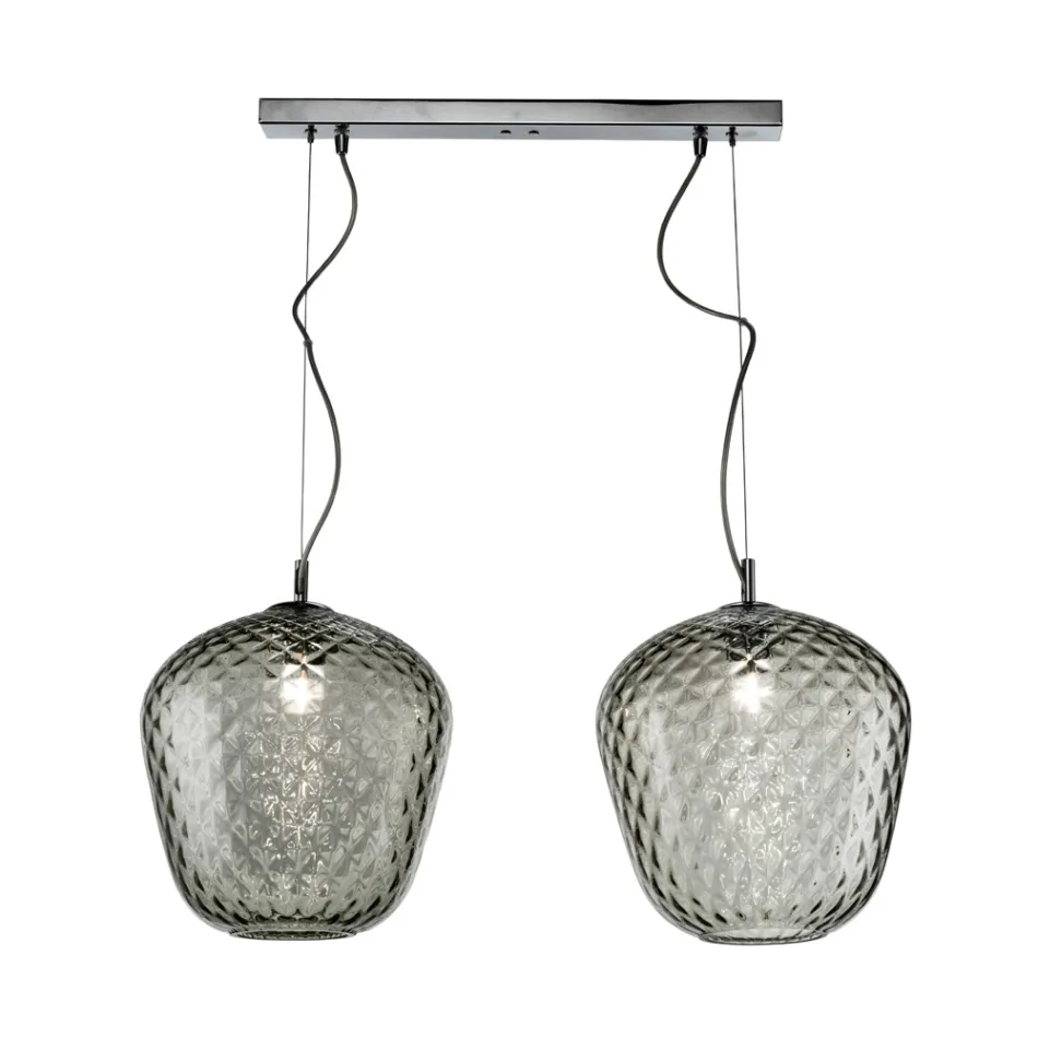 Dwupunktowa lampa wisząca z liniowym prętem ze szkła i metalu, wyprodukowana we Włoszech - Elisia Viadurini