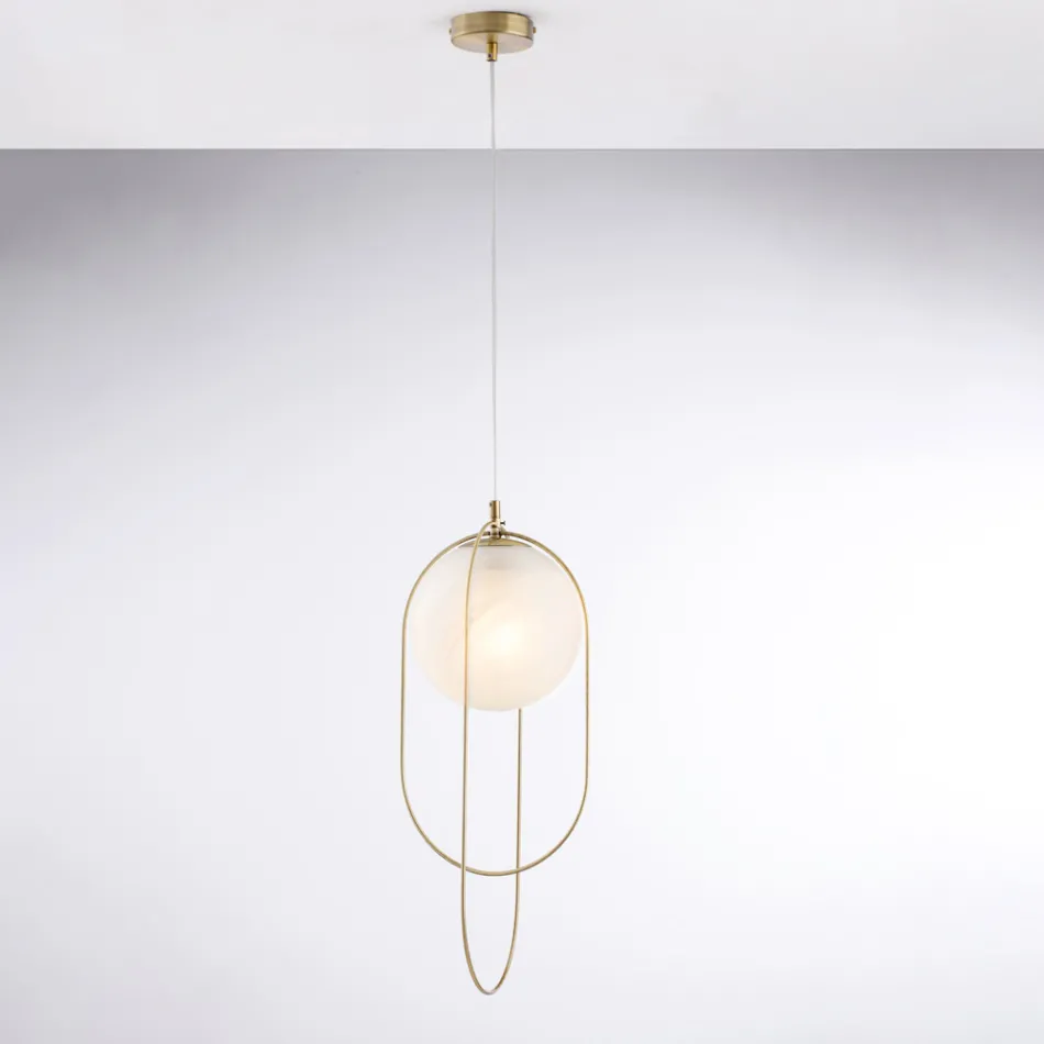 Chromowana lampa wisząca z żelaza z kulą, wyprodukowana we Włoszech do wystroju wnętrz - Oslo Viadurini