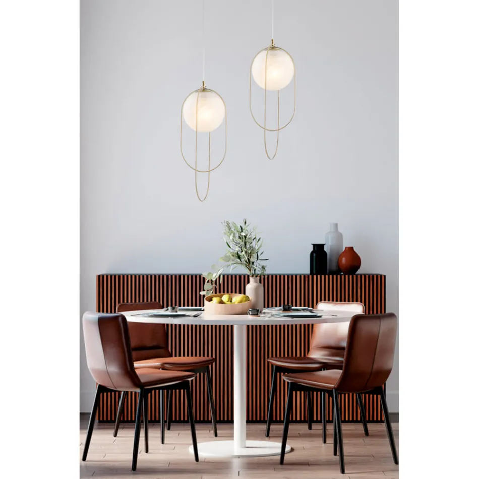 Chromowana lampa wisząca z żelaza z kulą, wyprodukowana we Włoszech do wystroju wnętrz - Oslo Viadurini