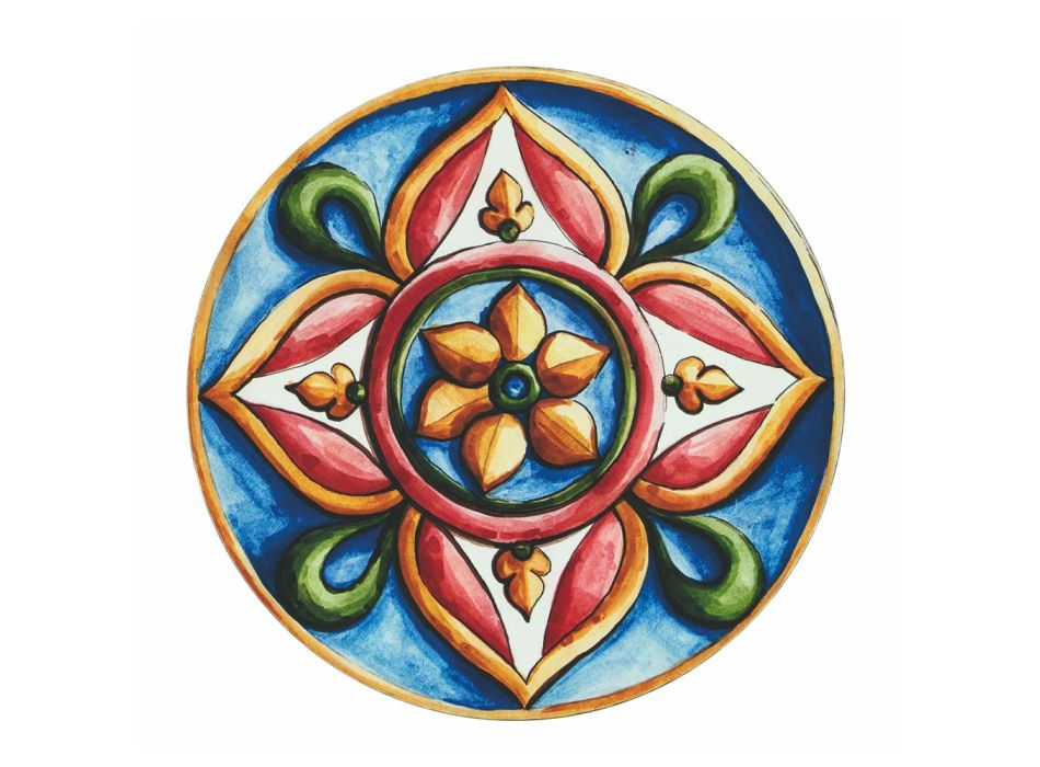 Okrągłe talerze z kolorowego plastiku z majoliką 12 sztuk - Maia Viadurini