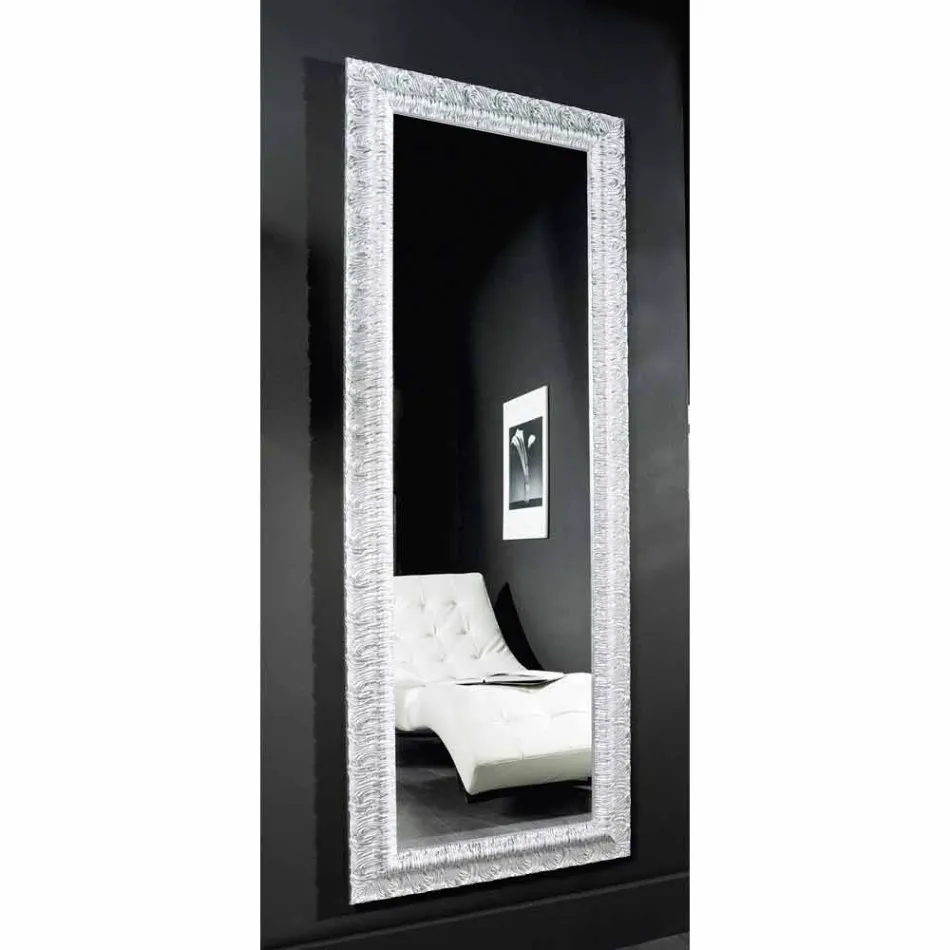 Srebrne lustro ścienne, nowoczesne złoto drewno produkowane we Włoszech Teodoro Viadurini