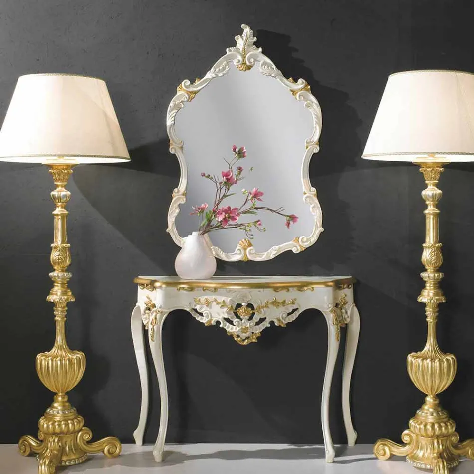 Lustro ścienne z drewna jodłowego, konsola, wyprodukowane we Włoszech Viadurini