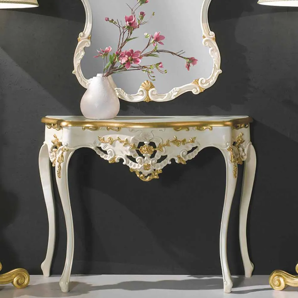 Lustro ścienne z drewna jodłowego, konsola, wyprodukowane we Włoszech Viadurini