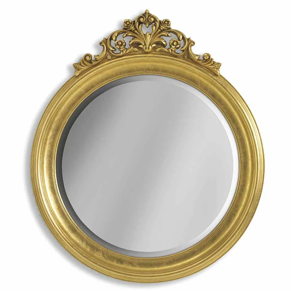 Lustro na ścianę z drewna świerkowego, włoski fryz wykonany przez Elię Viadurini