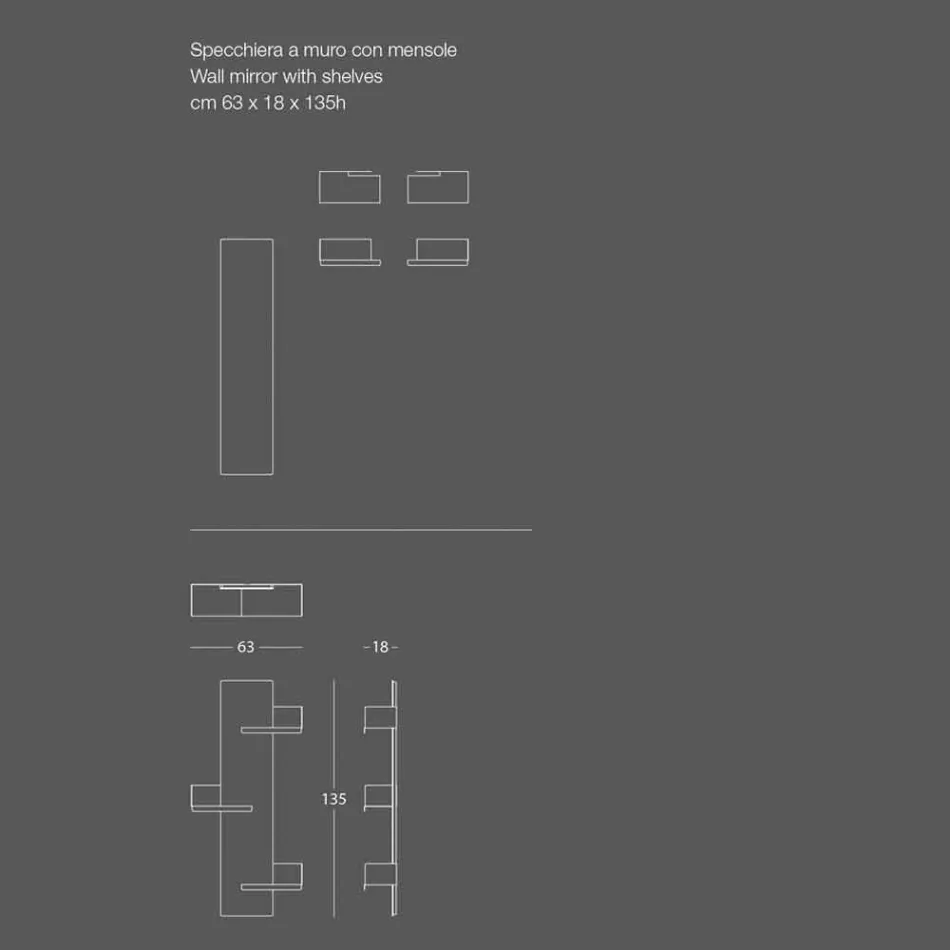 Lustro ścienne i 3 kolorowe metalowe półki po prawej lub lewej stronie - Noelle Viadurini