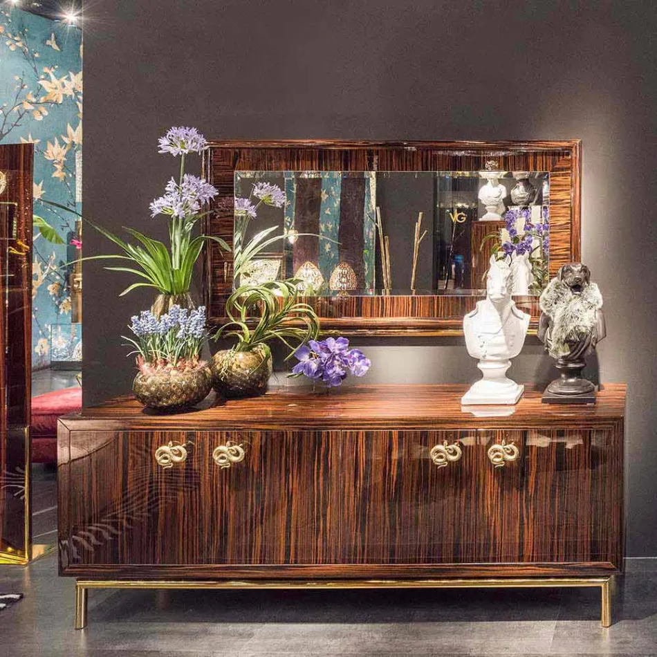 Polerowane lustro ścienne z polerowanego hebanu i metalu Ada 1 Viadurini