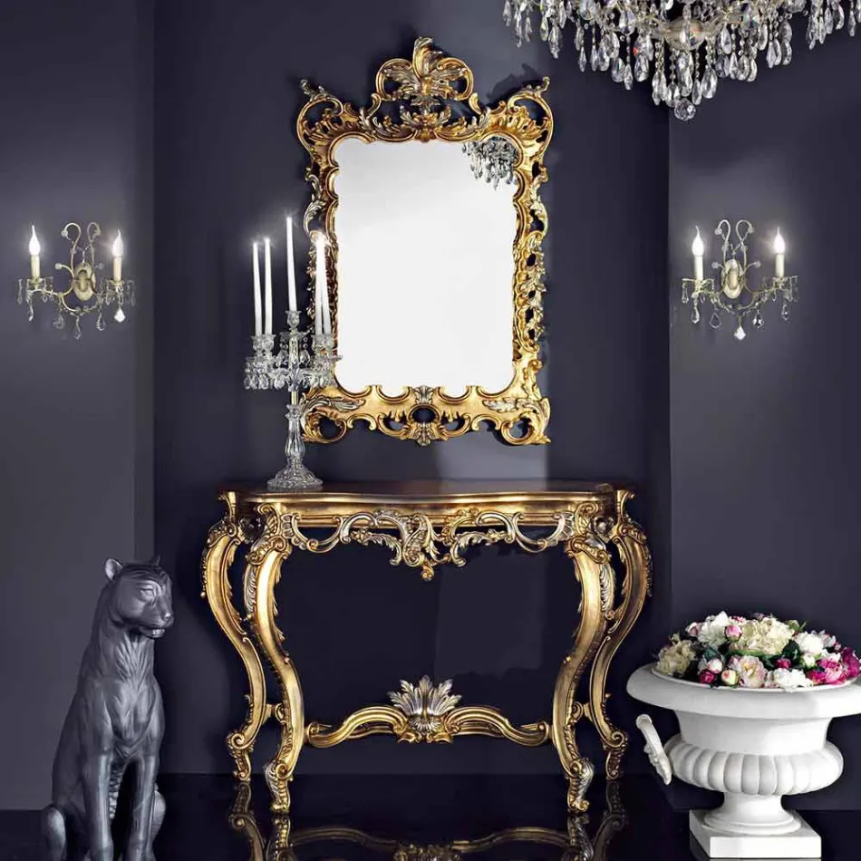 Drewniane lustro ścienne i mdf wykonane we Włoszech Blat stołu Andrea Viadurini