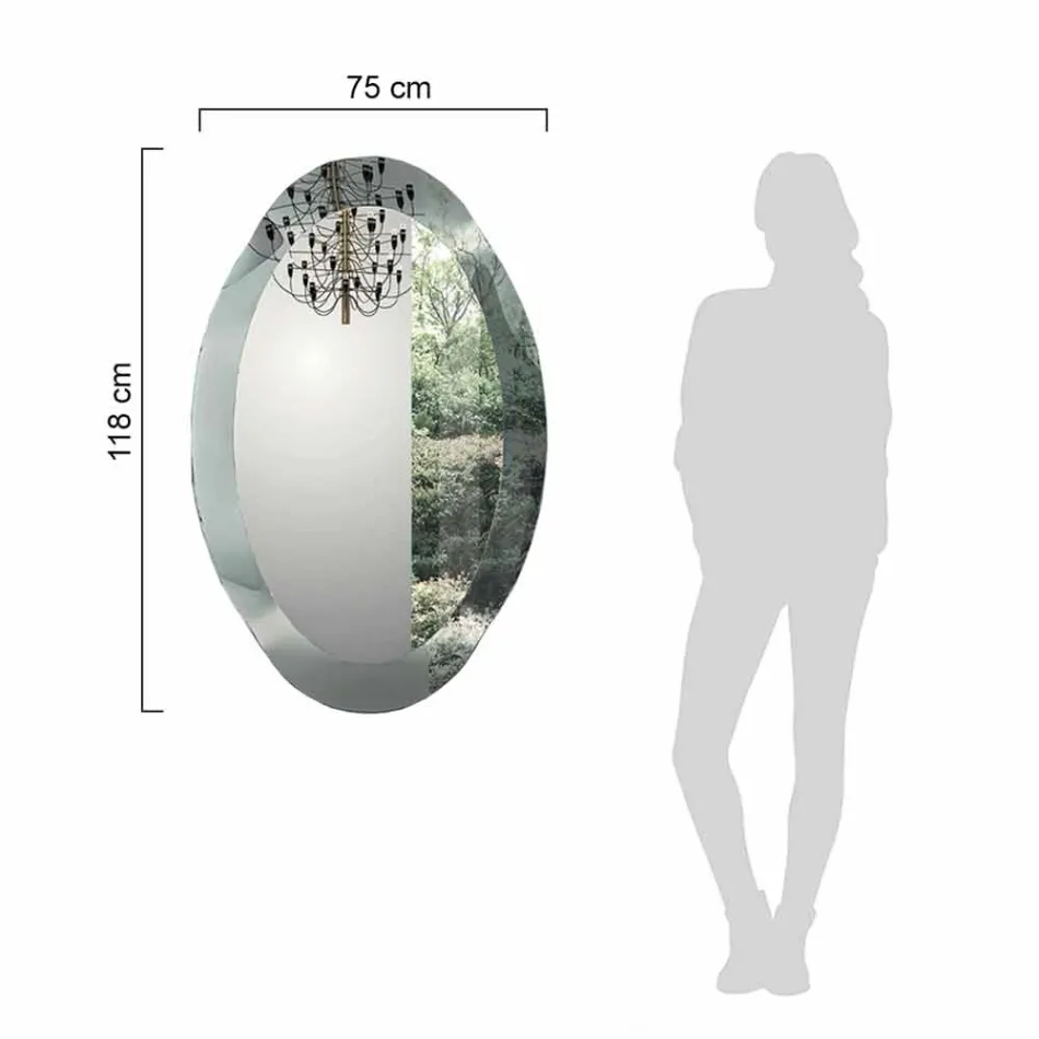 Owalne lustro ścienne z falistego szkła kryształowego Made in Italy - Eclisse Viadurini