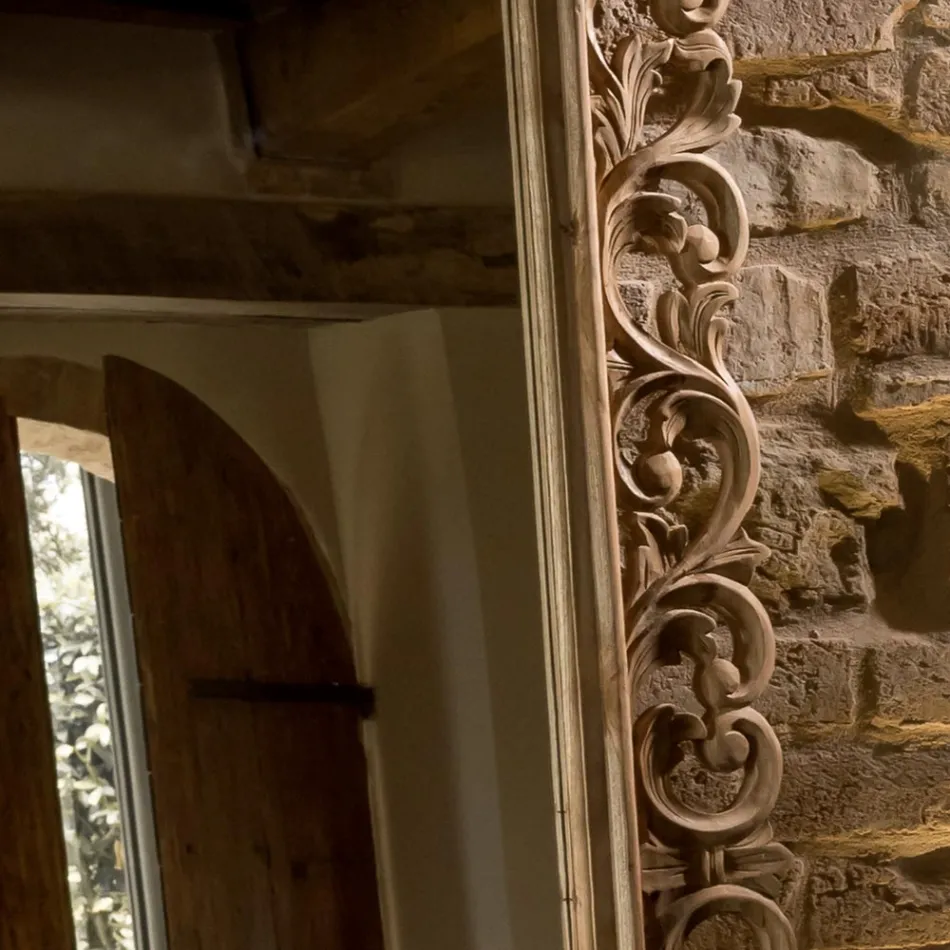 Rzeźbione lustro z litego drewna tekowego - Auguste Viadurini