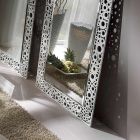 Prostokątne lustro ze srebrnego i czarnego liścia Made in Italy - Acca Viadurini