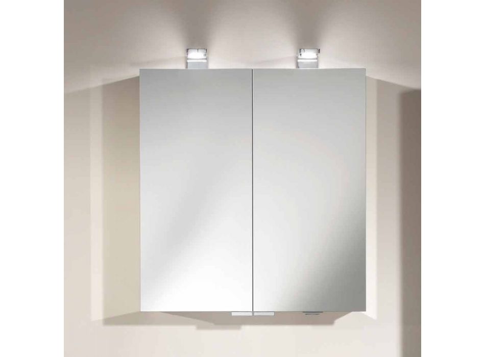 2-drzwiowe lustro ze srebrnym aluminiowym pojemnikiem i chromowanymi detalami - Maxi Viadurini
