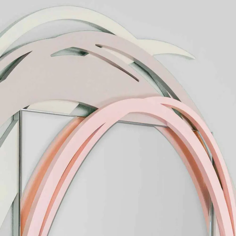 Nowoczesne lustro ścienne z dekoracyjnym wzorem z kolorowego drewna - Orbita Viadurini