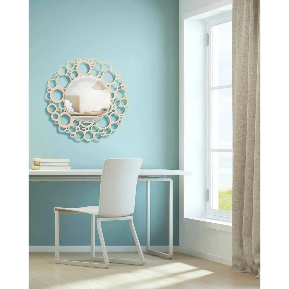 Okrągłe lustro ścienne z brązowego drewna o nowoczesnym designie z ramą - Bombo Viadurini