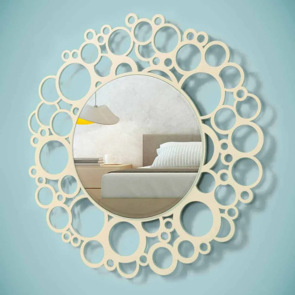 Okrągłe lustro ścienne z brązowego drewna o nowoczesnym designie z ramą - Bombo Viadurini