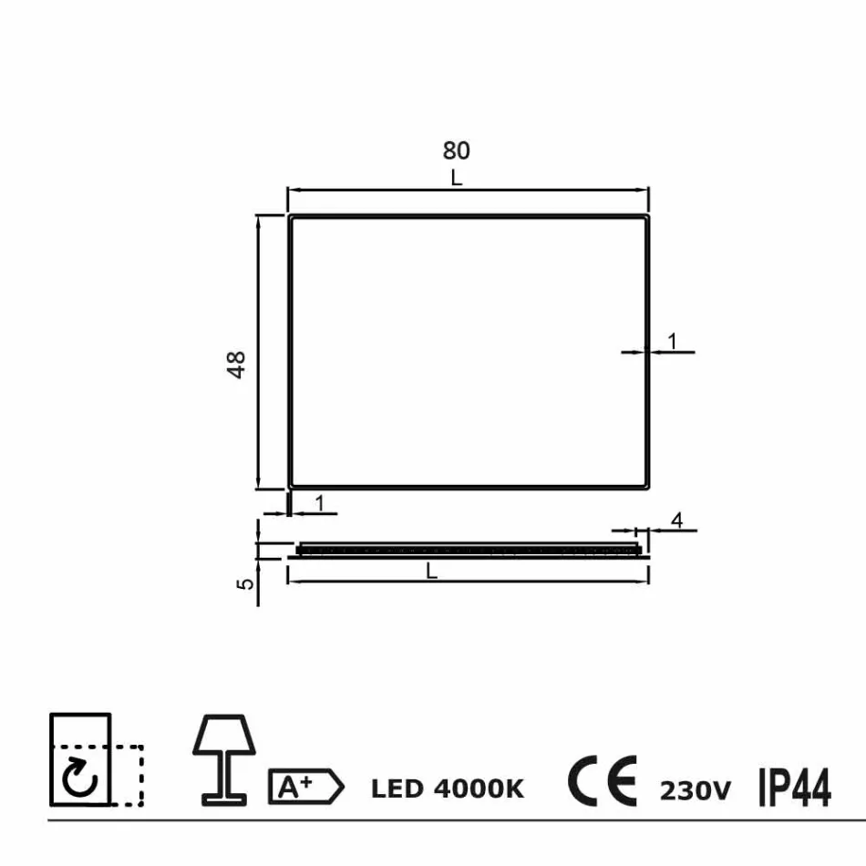 Lustro ścienne z satynowymi krawędziami, oświetlenie LED, Tessa Viadurini