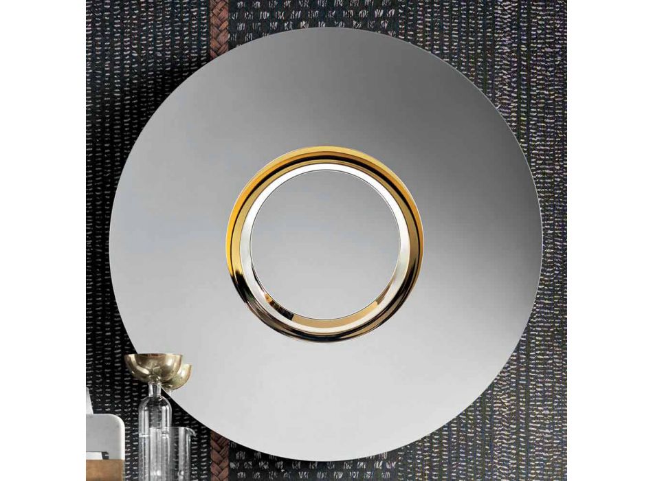 Okrągłe lustro ścienne ze złotym metalem z centralnym elementem - Merale Viadurini