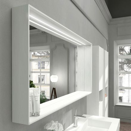 Ścienne lustro łazienkowe ze światłem LED i drewnianą ramą Made in Italy - Geppio Viadurini