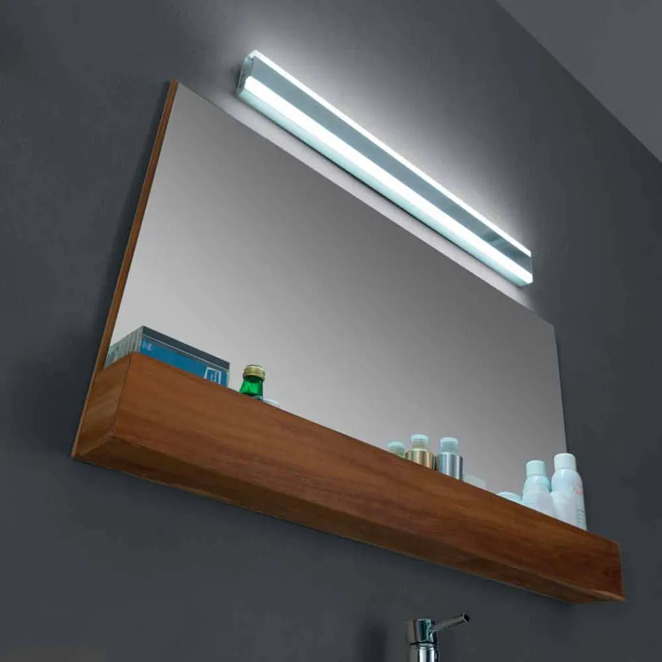 Lustro łazienkowe ścienne z naturalnego drewna tekowego ze schowkiem - Palima Viadurini