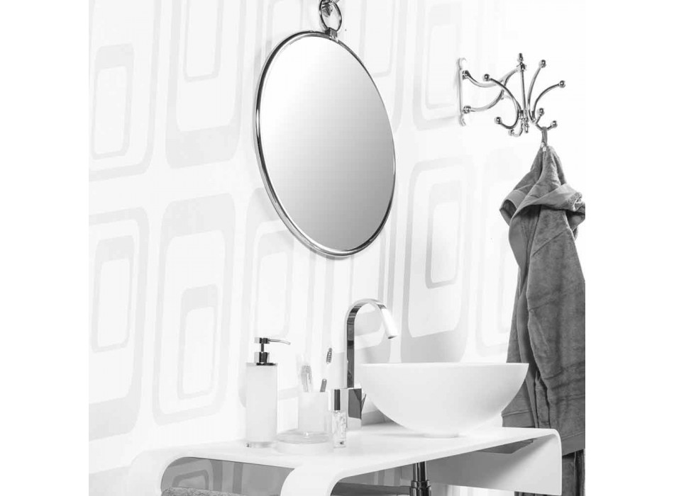 Okrągłe ścienne lustro łazienkowe w chromowanej otoczce z postarzanymi plecami - czerwiec Viadurini