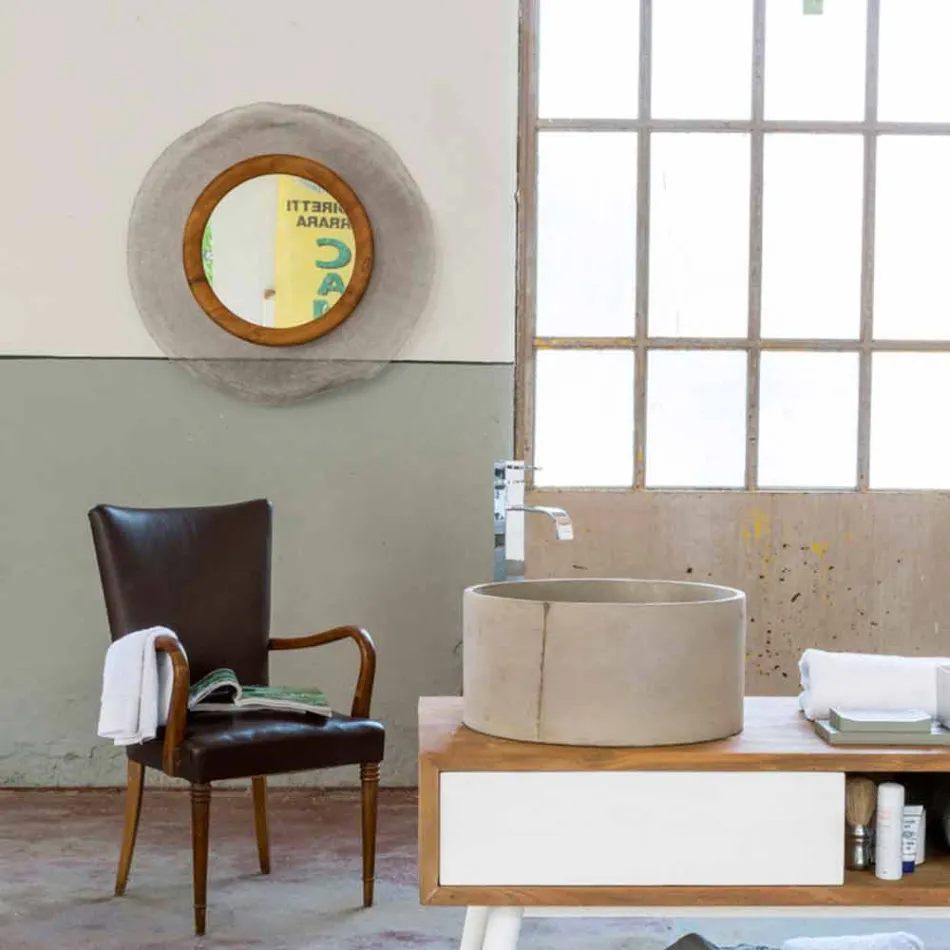 Nowoczesne lustro ścienne w metalu i teaku Monno Viadurini