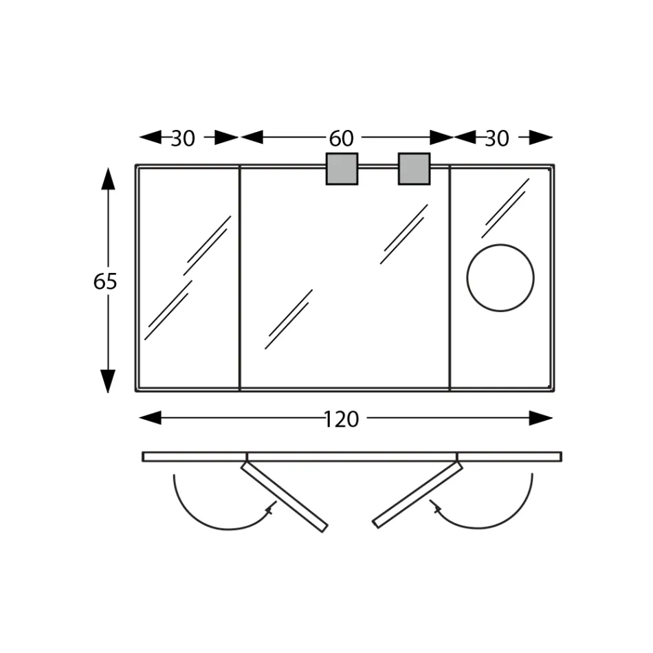 Lustro z 2 ruchomymi bokami i lustrem powiększającym Made in Italy - Nelson Viadurini