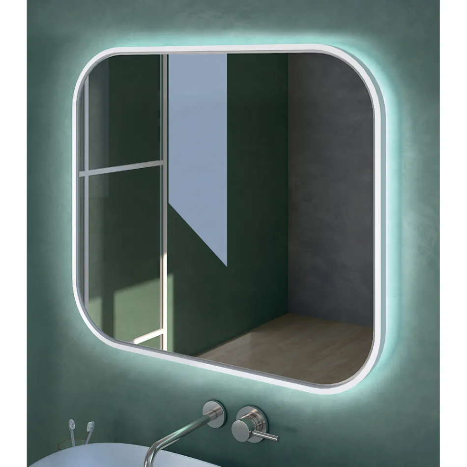 Lustro z drewnianą krawędzią i podświetleniem Made in Italy - Vincent Viadurini