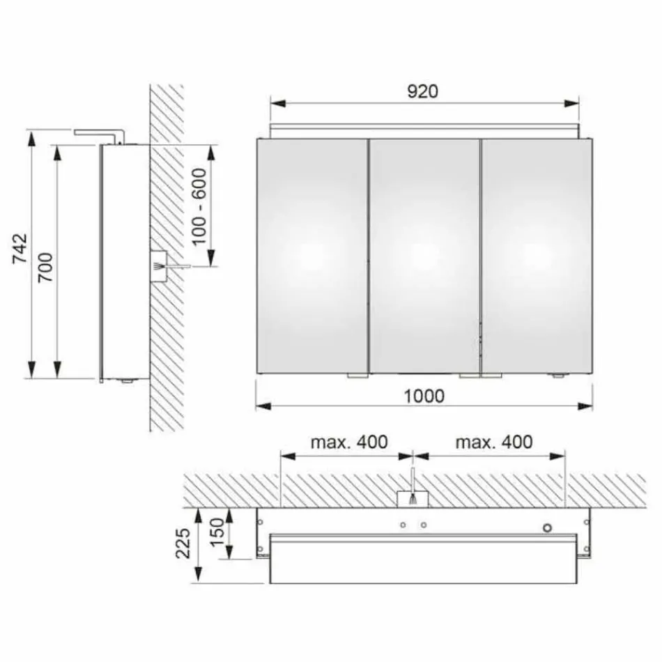 Nowoczesna szafka wisząca 3-drzwiowa z półkami - Bramo Viadurini