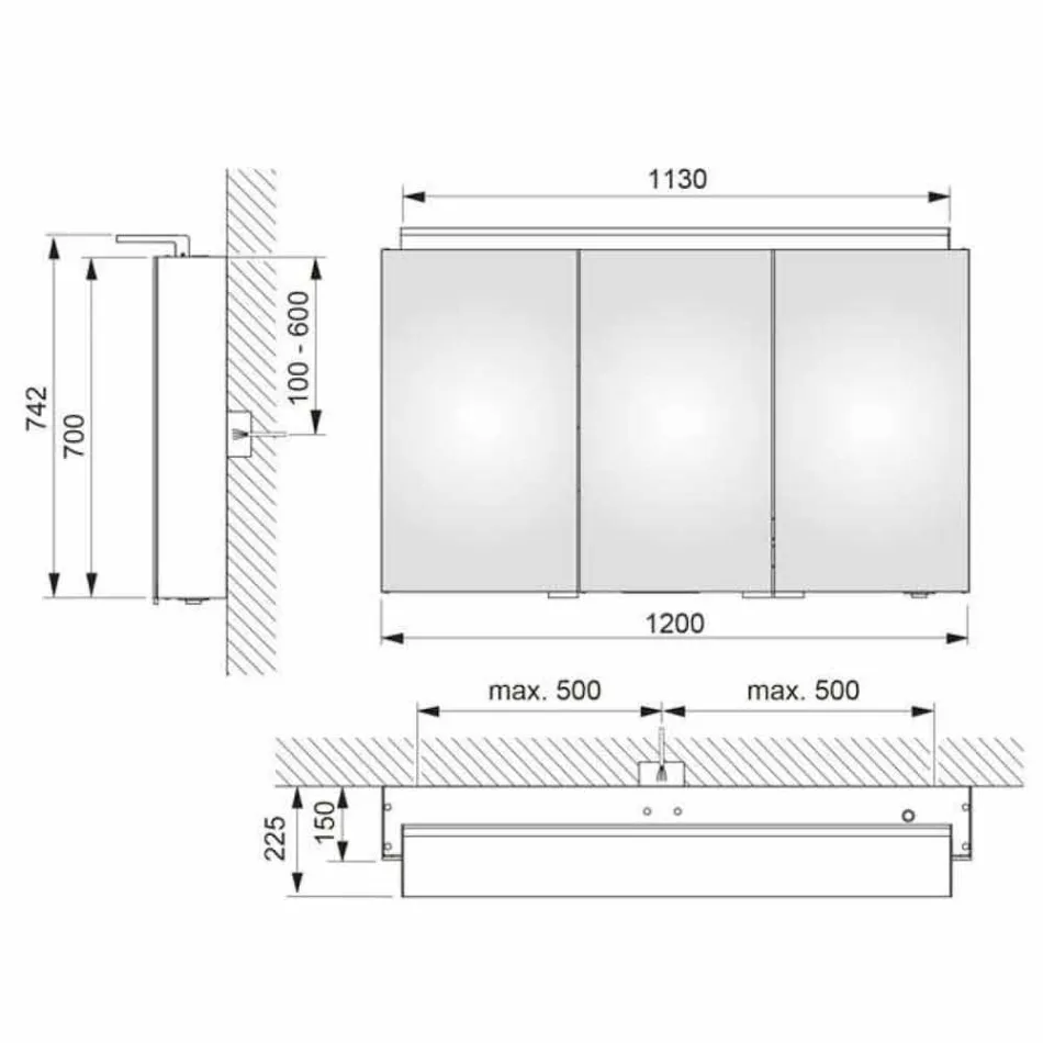 Nowoczesna szafka wisząca 3-drzwiowa z półkami - Bramo Viadurini