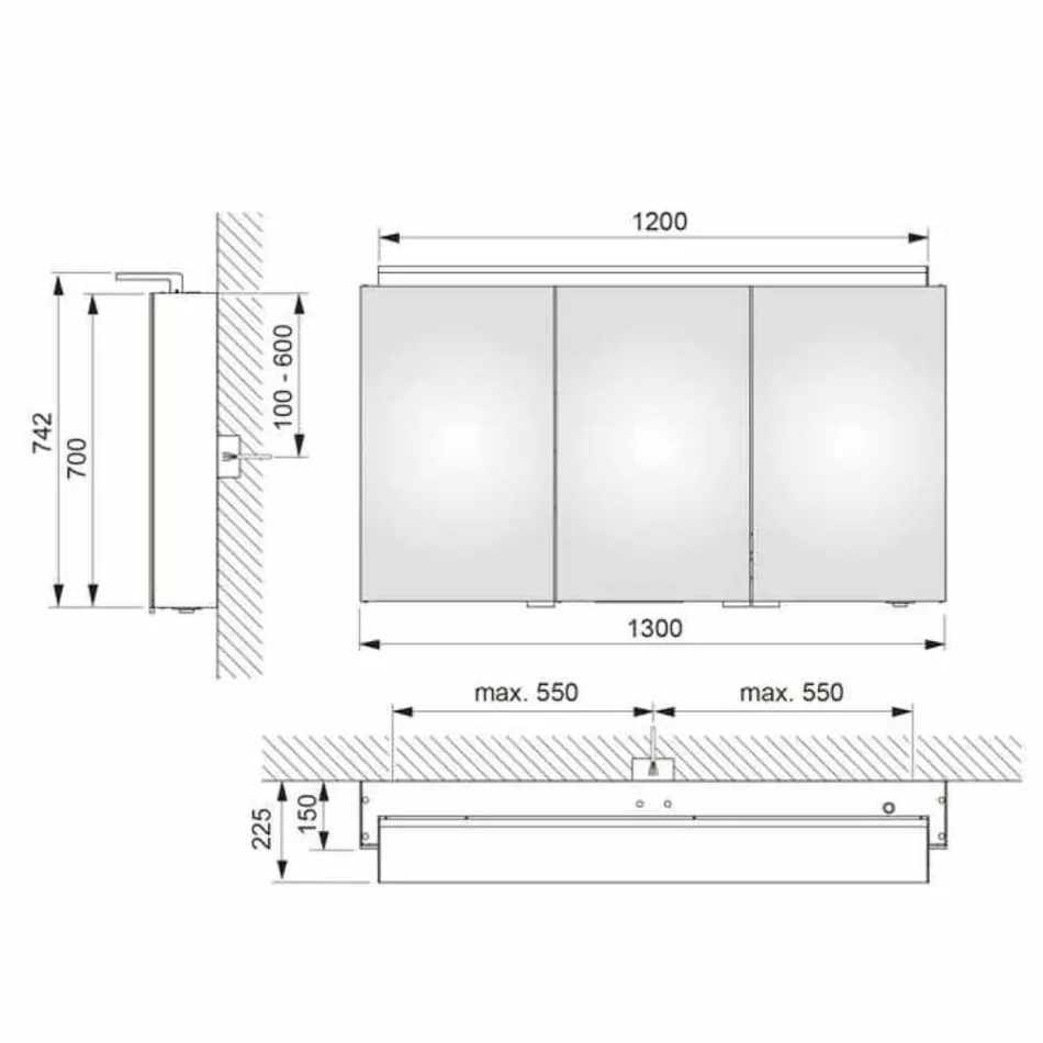 Nowoczesna szafka wisząca 3-drzwiowa z półkami - Bramo Viadurini