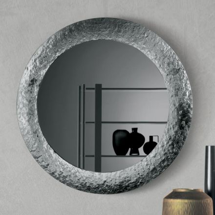 Lustro z ramą ze szkła młotkowanego, tył posrebrzany, wyprodukowano we Włoszech - Basilia Viadurini