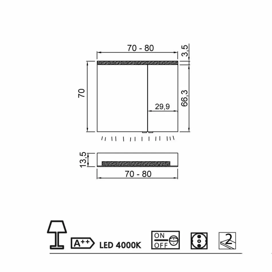 Nowoczesny design 2-drzwiowe lustro, oświetlenie LED, Carol Viadurini