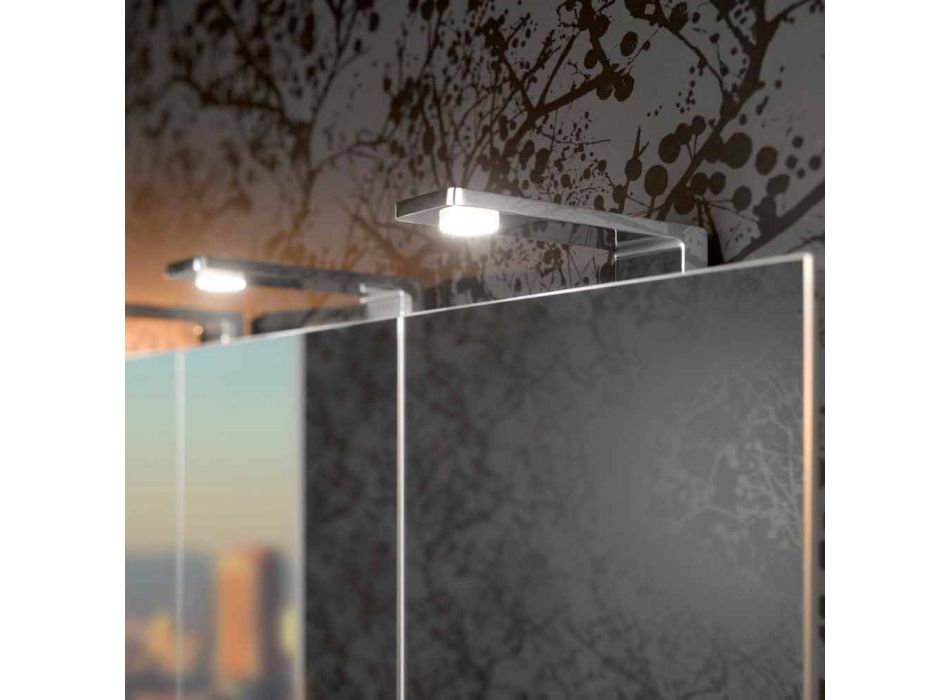 Pojemnik z lustrem z 4 kryształowymi drzwiami z 12 półkami i 4 lampkami LED - Maxi Viadurini