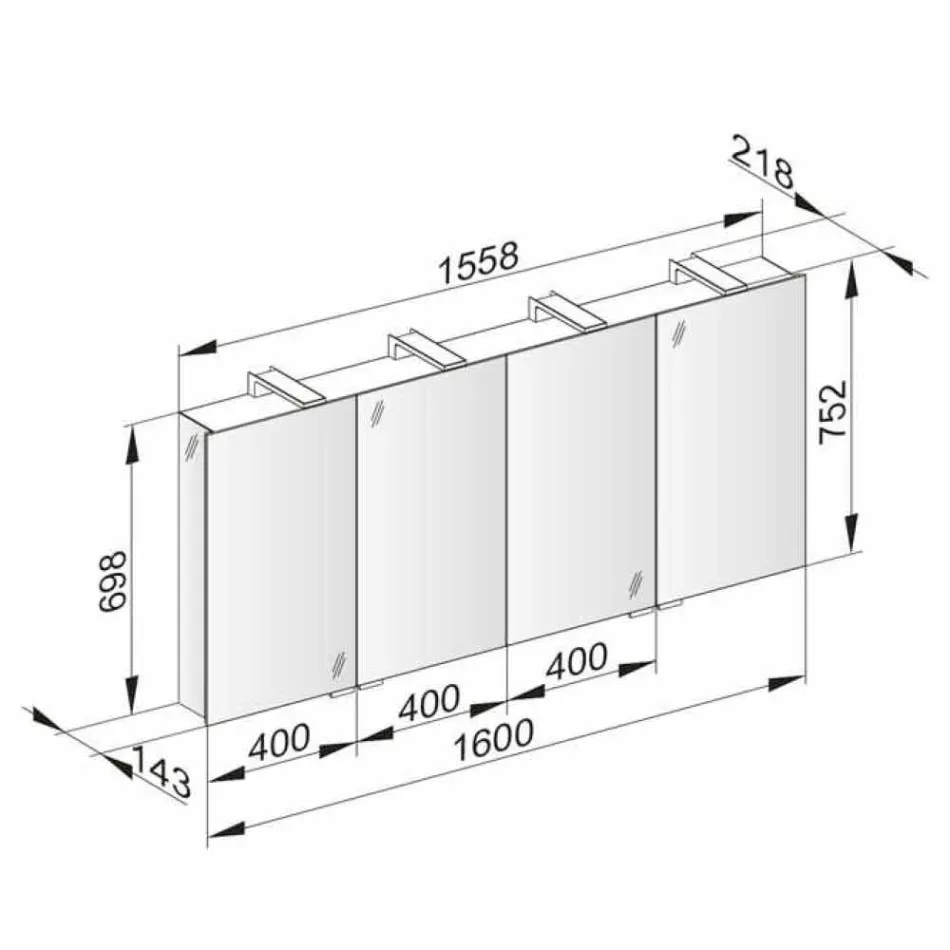 Pojemnik z lustrem z 4 kryształowymi drzwiami z 12 półkami i 4 lampkami LED - Maxi Viadurini
